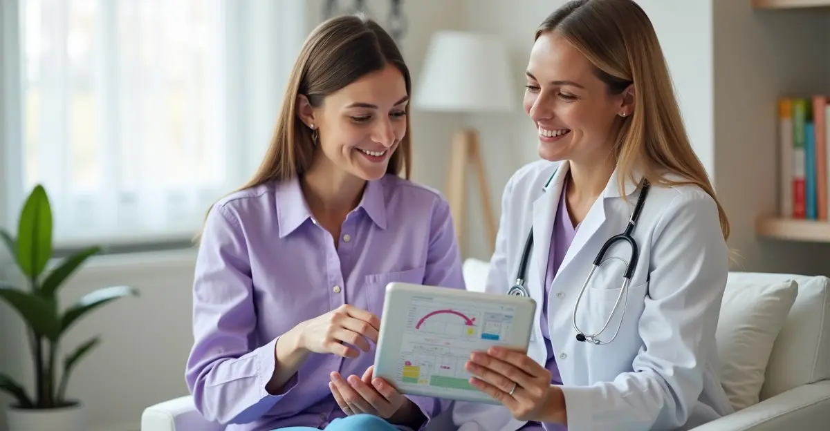 Patient reviewing her cycle and ovulation tracking with an OB/GYN at Legacy OB/GYN in Frisco, TX