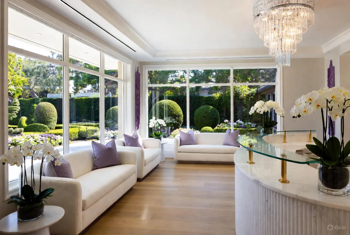 Luxurious modern women's health clinic interior at Legacy OBGYN in Frisco, Texas with elegant seating and natural light